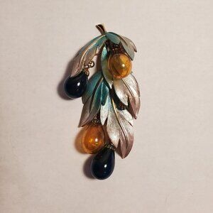 Vintage Blue & Orange Bead & Feather Pin